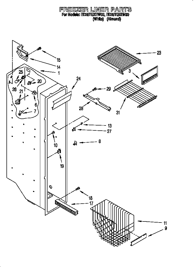 Whirlpool 824421985 freezer liner diagram