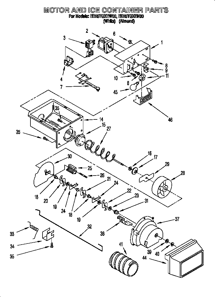 Whirlpool 824421985 motor and ice container diagram