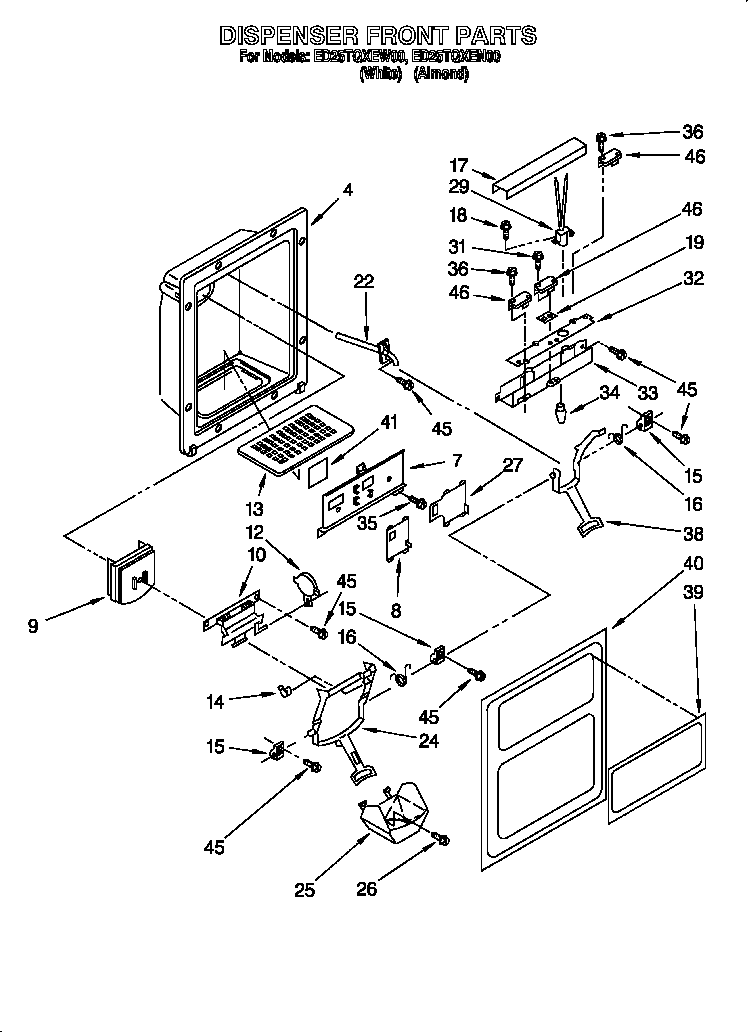 Whirlpool 824421985 diepenser front diagram