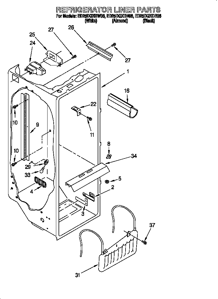 Whirlpool ED25DQXDN06 refrigerator liner parts diagram