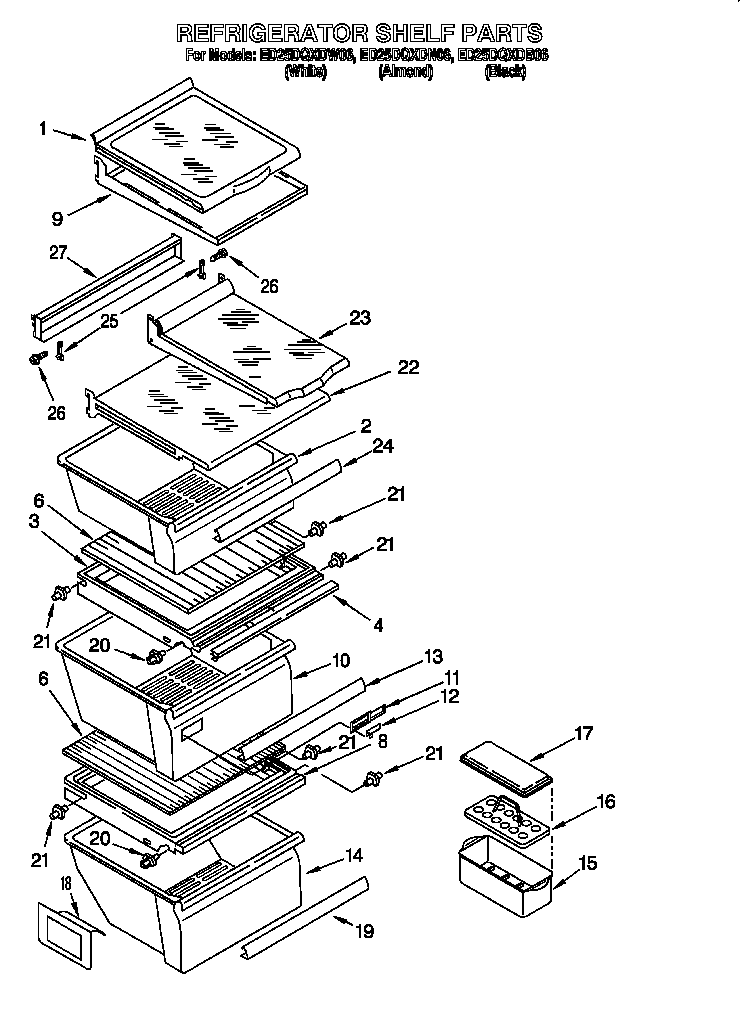 Whirlpool ED25DQXDN06 refrigerator shelf parts diagram