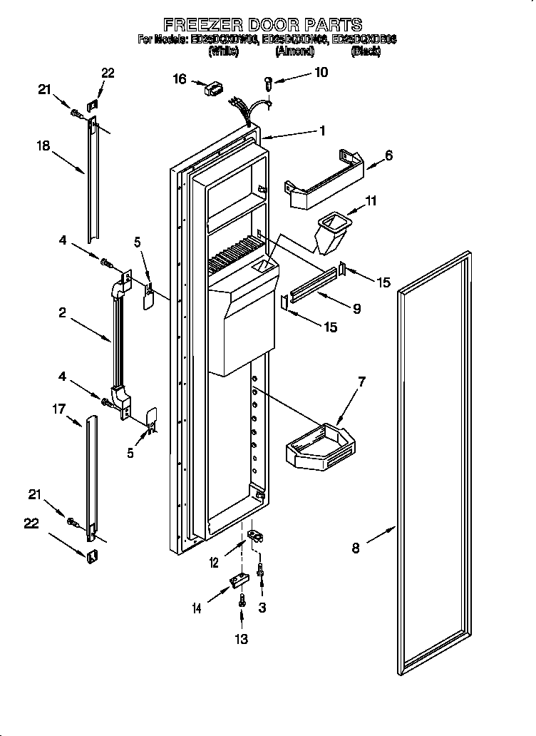 Whirlpool ED25DQXDN06 freezer door parts diagram