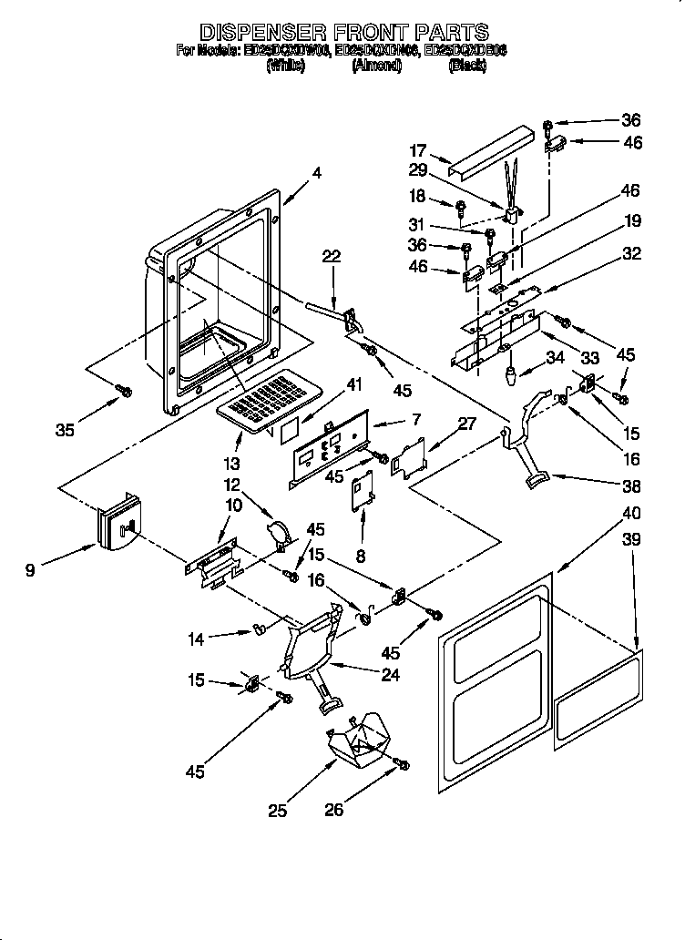 Whirlpool ED25DQXDN06 dispenser front parts diagram