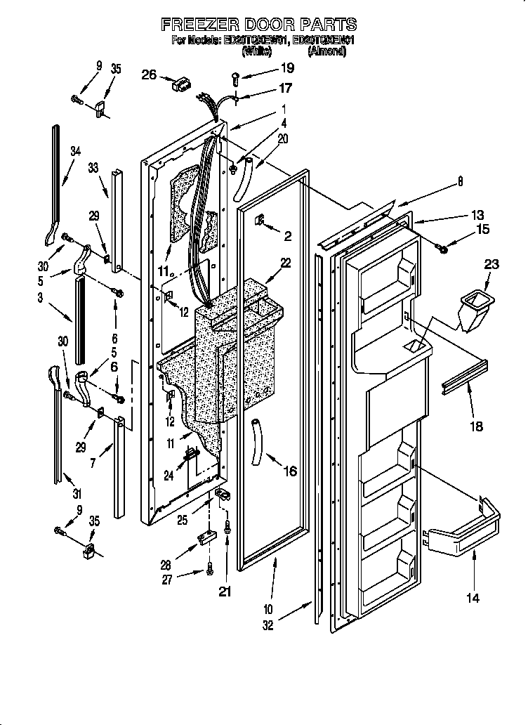 Whirlpool ED20TQXEN01 freezer door parts diagram