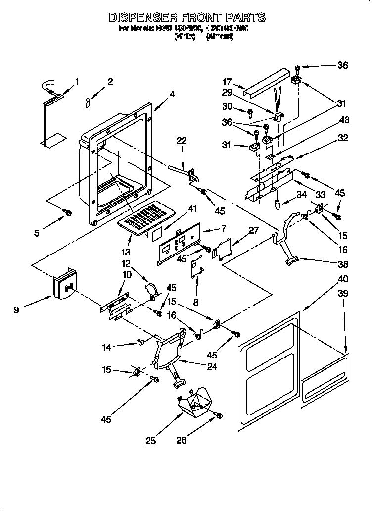 Whirlpool ED20TQXEN01 dispenser front parts diagram