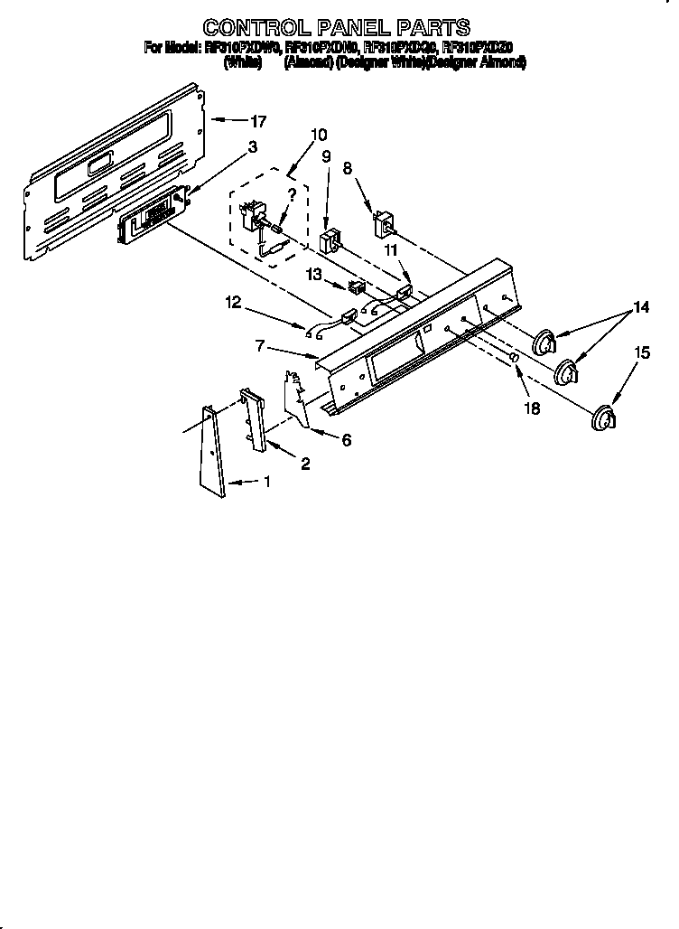 Whirlpool RF310PXDN0 control panel parts diagram