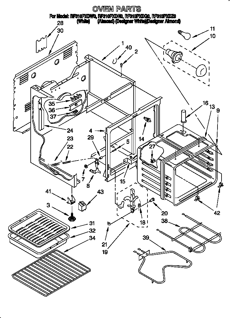 Whirlpool RF310PXDN0 oven parts diagram