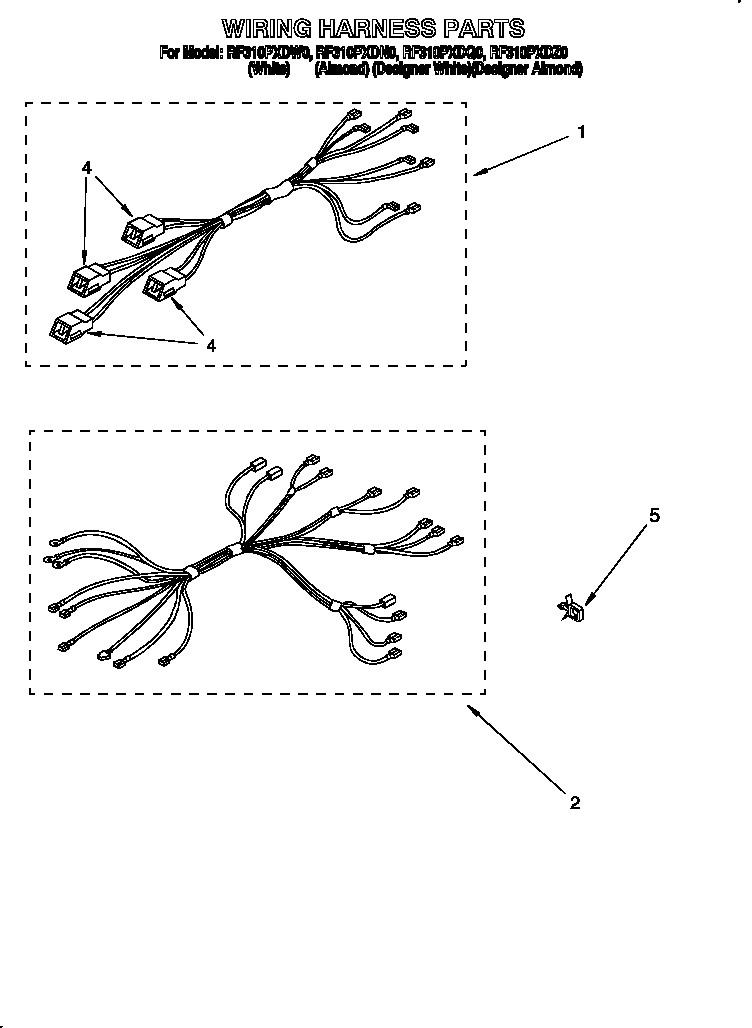 Whirlpool RF310PXDN0 wiring harness parts diagram