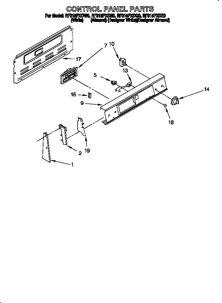 Whirlpool RF315PXDZ0 control panel parts diagram