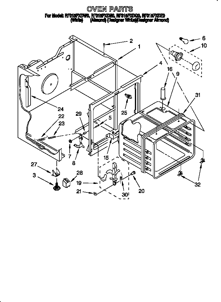 Whirlpool RF315PXDZ0 oven parts diagram