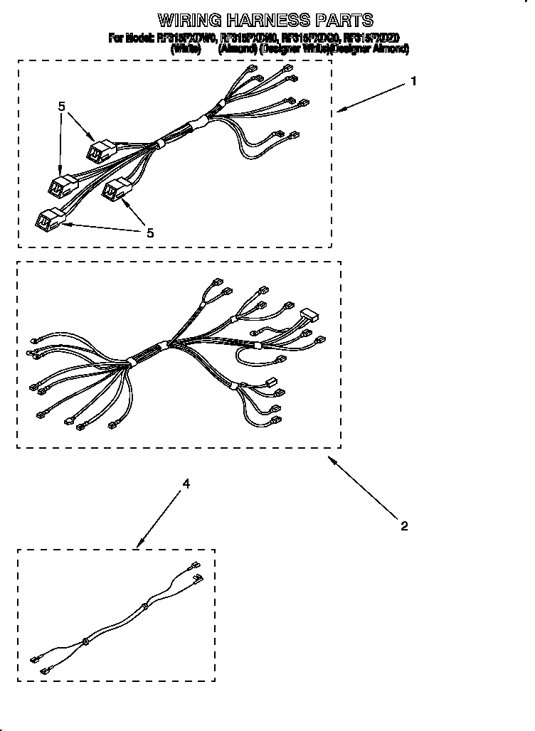 Whirlpool RF315PXDZ0 wiring harness parts diagram