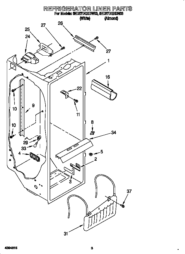 Whirlpool 8ED27DQXDN03 refrigerator liner parts diagram