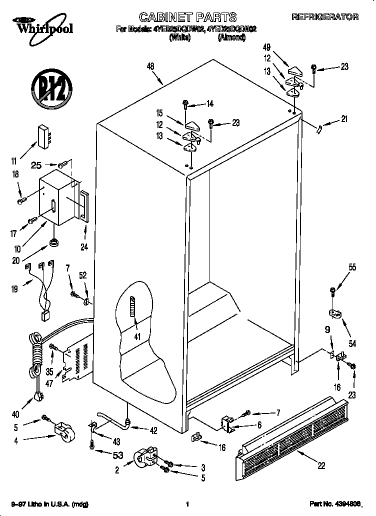 Whirlpool 4YED25DQDW02 cbinet parts diagram