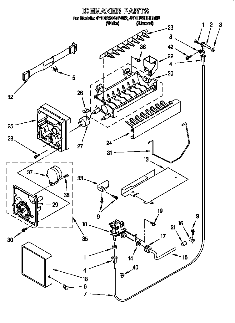 Whirlpool 4YED25DQDW02 icemaker parts diagram
