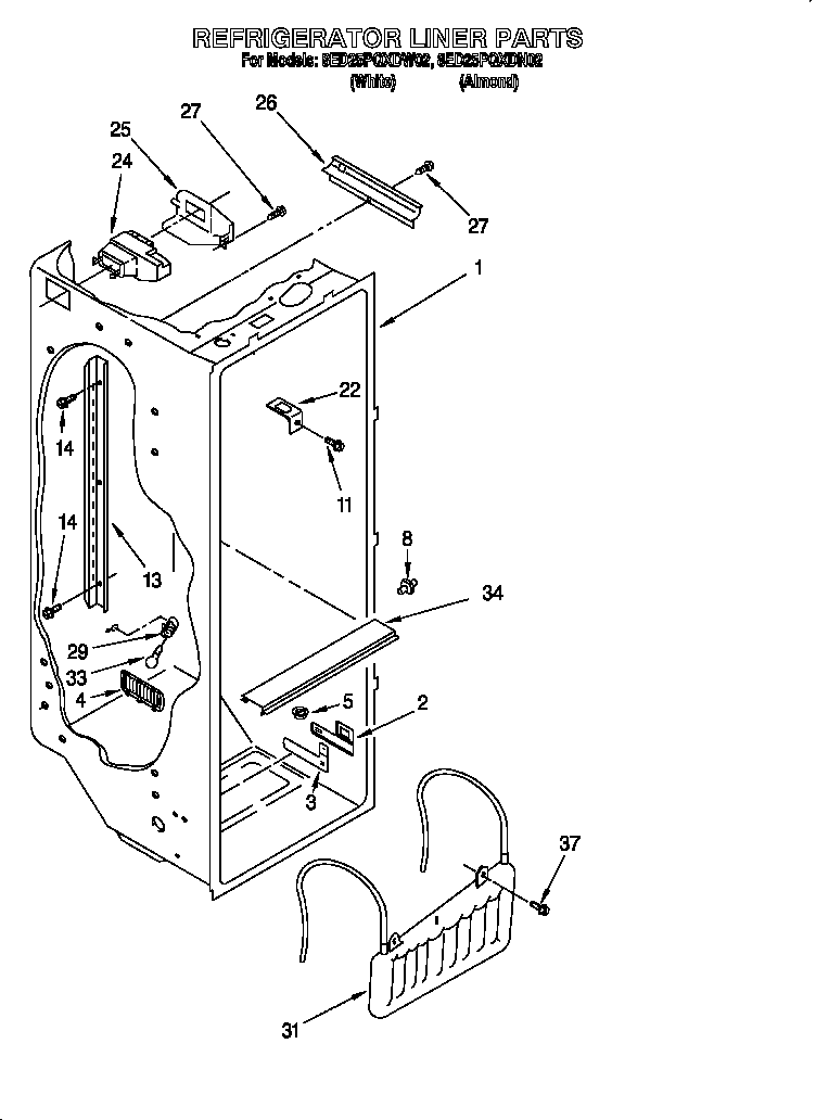 Whirlpool 8ED25PQXDN02 refrigerator liner parts diagram