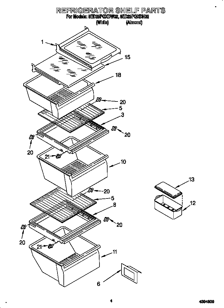 Whirlpool 8ED25PQXDN02 refrigerator shelf parts diagram