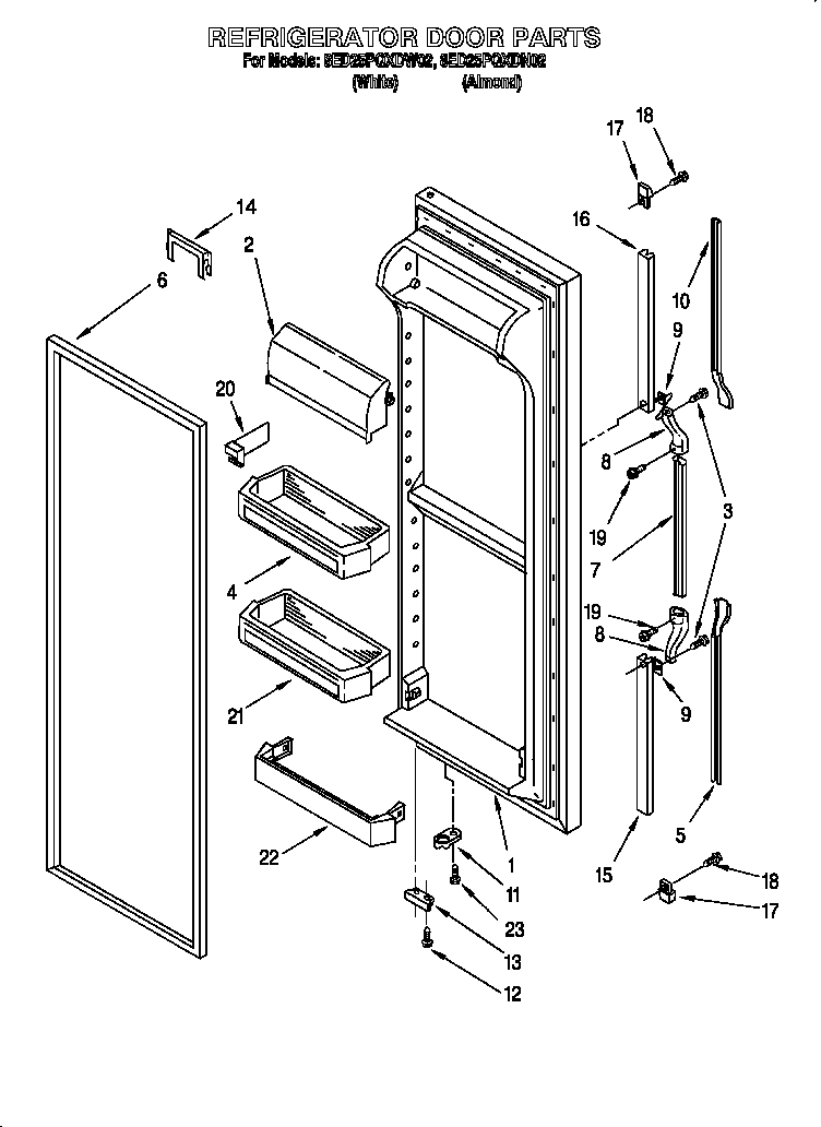 Whirlpool 8ED25PQXDN02 refrigerator door parts diagram