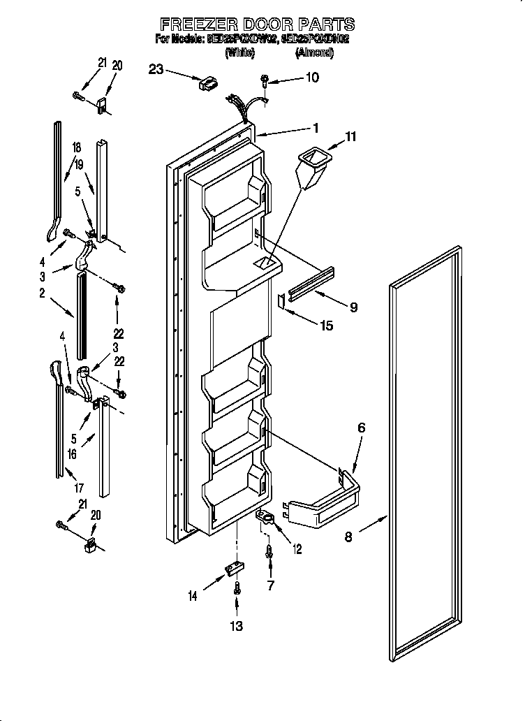 Whirlpool 8ED25PQXDN02 freezer door parts diagram
