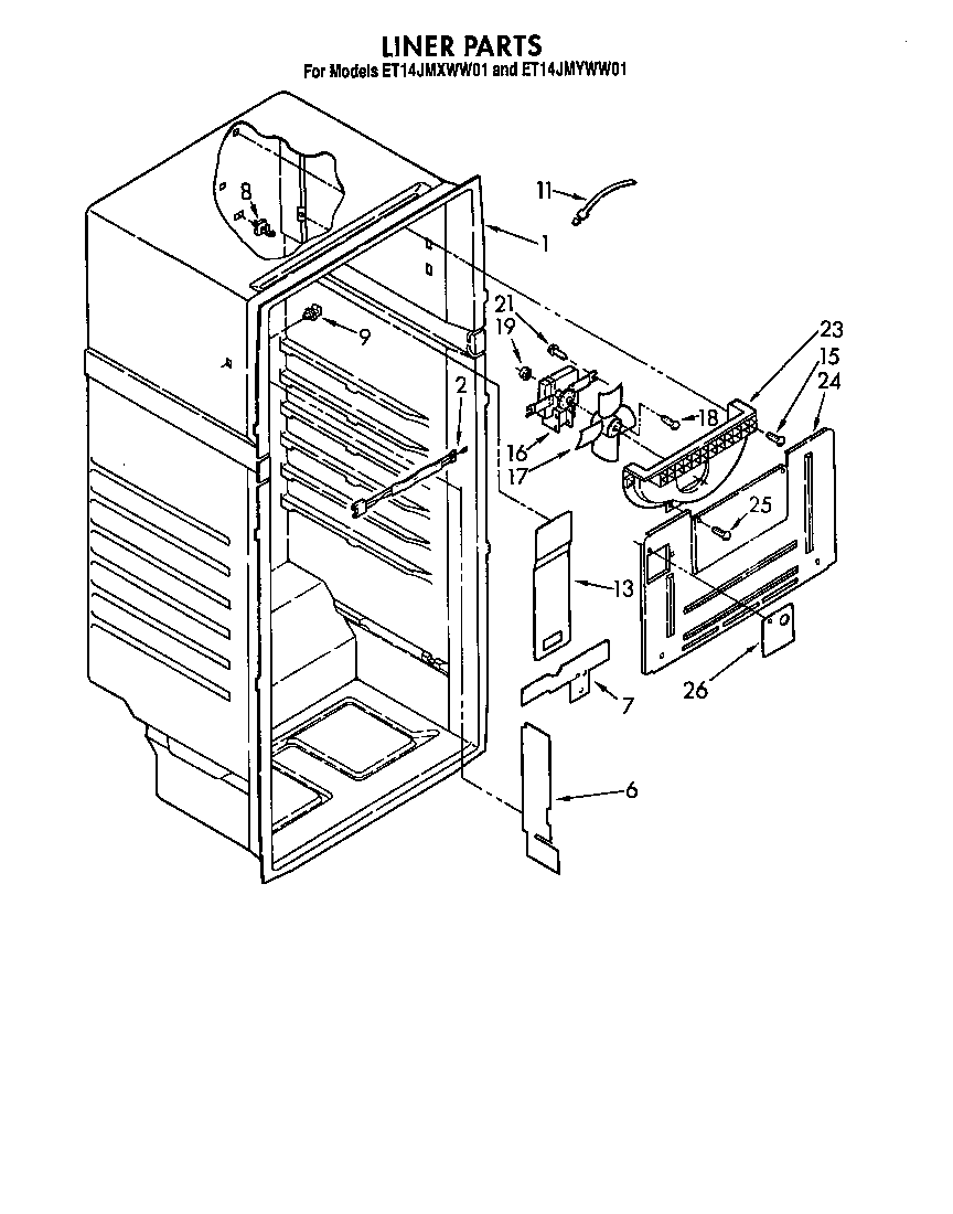 Whirlpool ET14JMYWW01 liner parts diagram