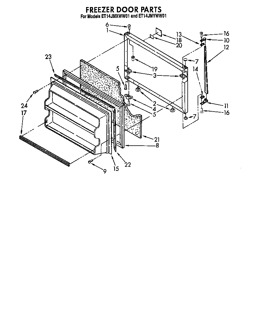 Whirlpool ET14JMYWW01 freezer door parts diagram