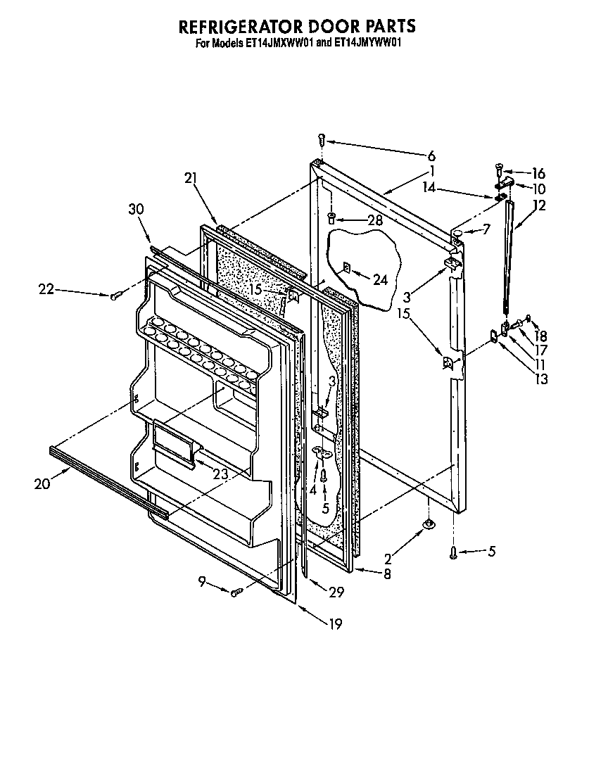 Whirlpool ET14JMYWW01 refrigerator door parts diagram