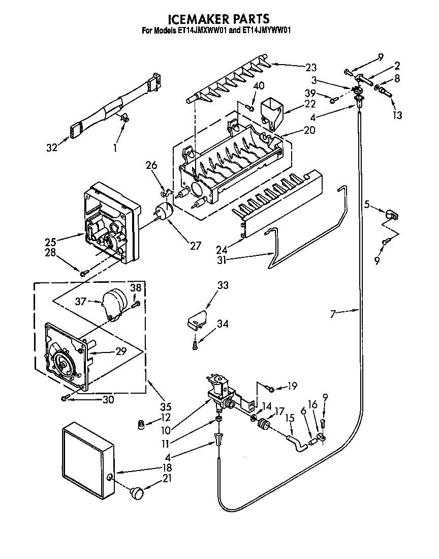 Whirlpool ET14JMYWW01 icemaker parts diagram