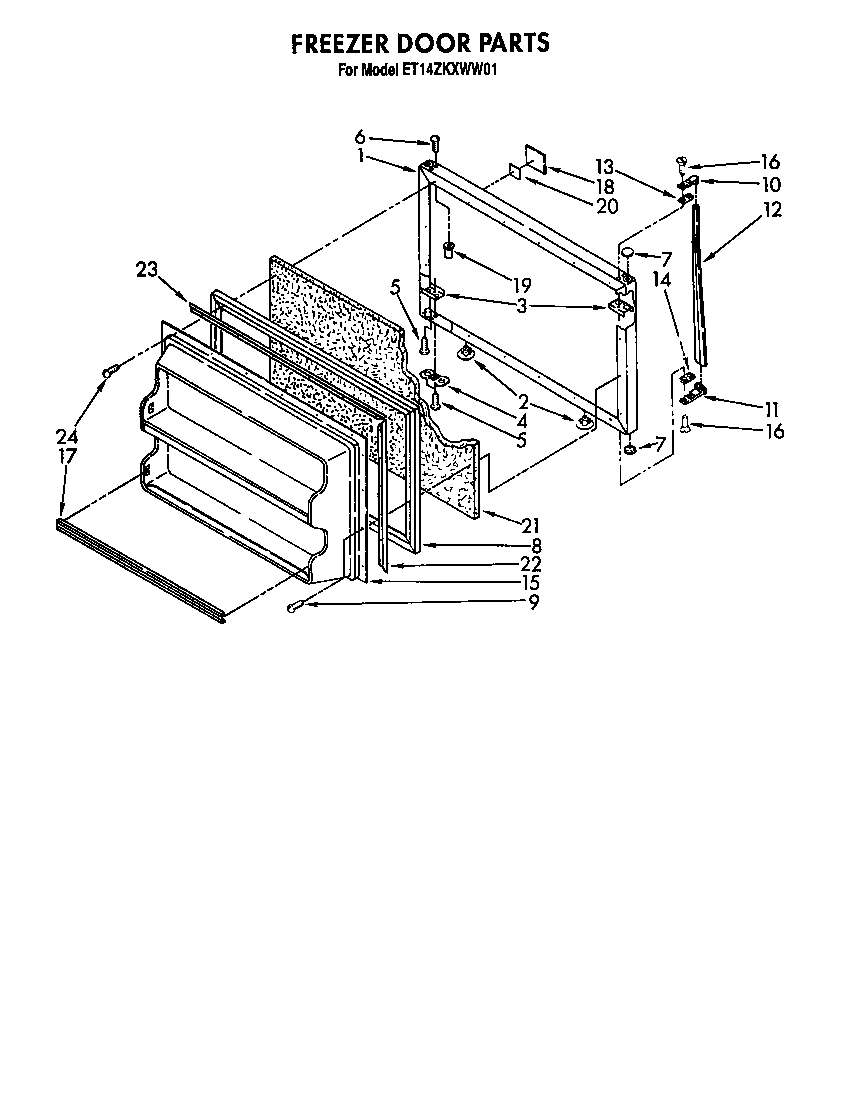 Whirlpool ET14ZKXWG01 freezer door parts diagram