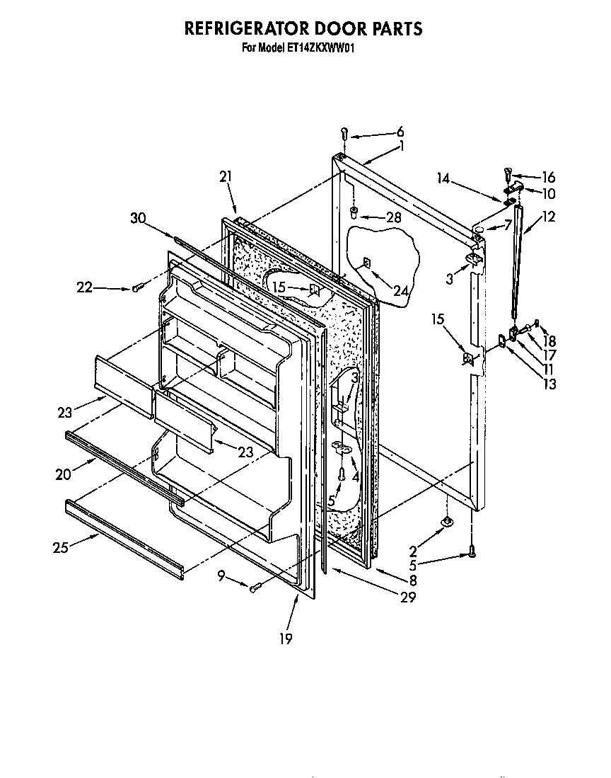 Whirlpool ET14ZKXWG01 refrigerator door parts diagram