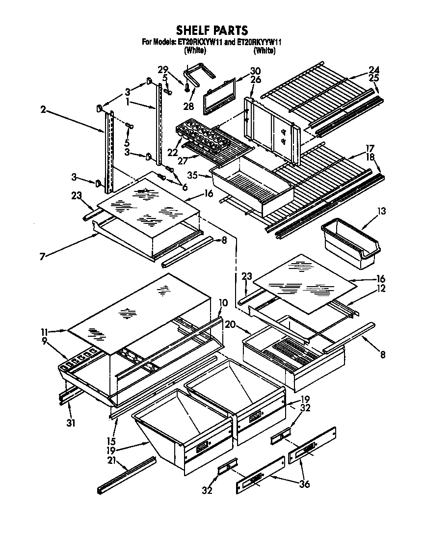 Whirlpool ET20RKXYW11 shelf parts diagram