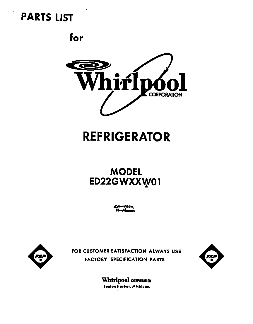 Whirlpool ED22GWXXN01 cover page diagram