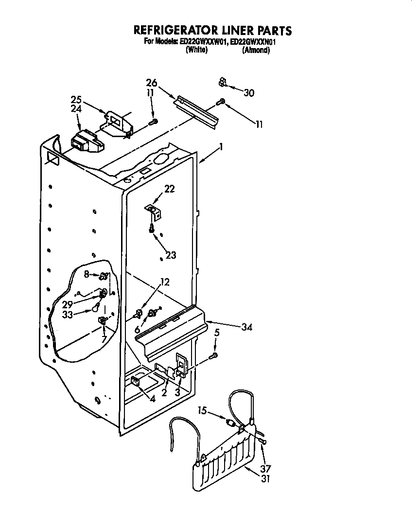 Whirlpool ED22GWXXN01 refrigerator liner parts diagram