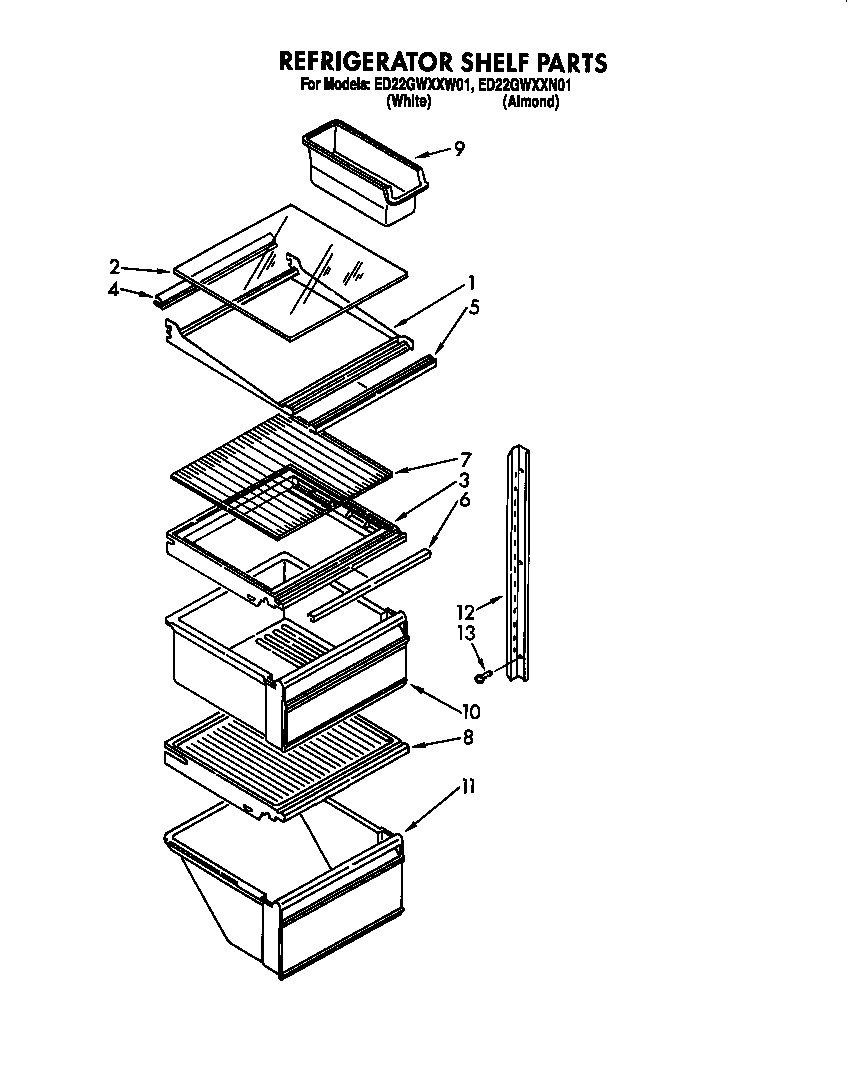 Whirlpool ED22GWXXN01 refrigerator shelf parts diagram