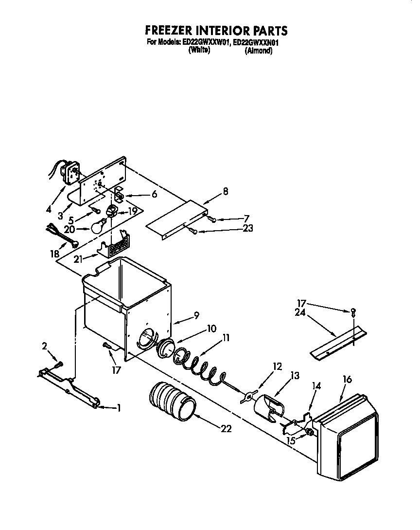 Whirlpool ED22GWXXN01 freezer interior parts diagram