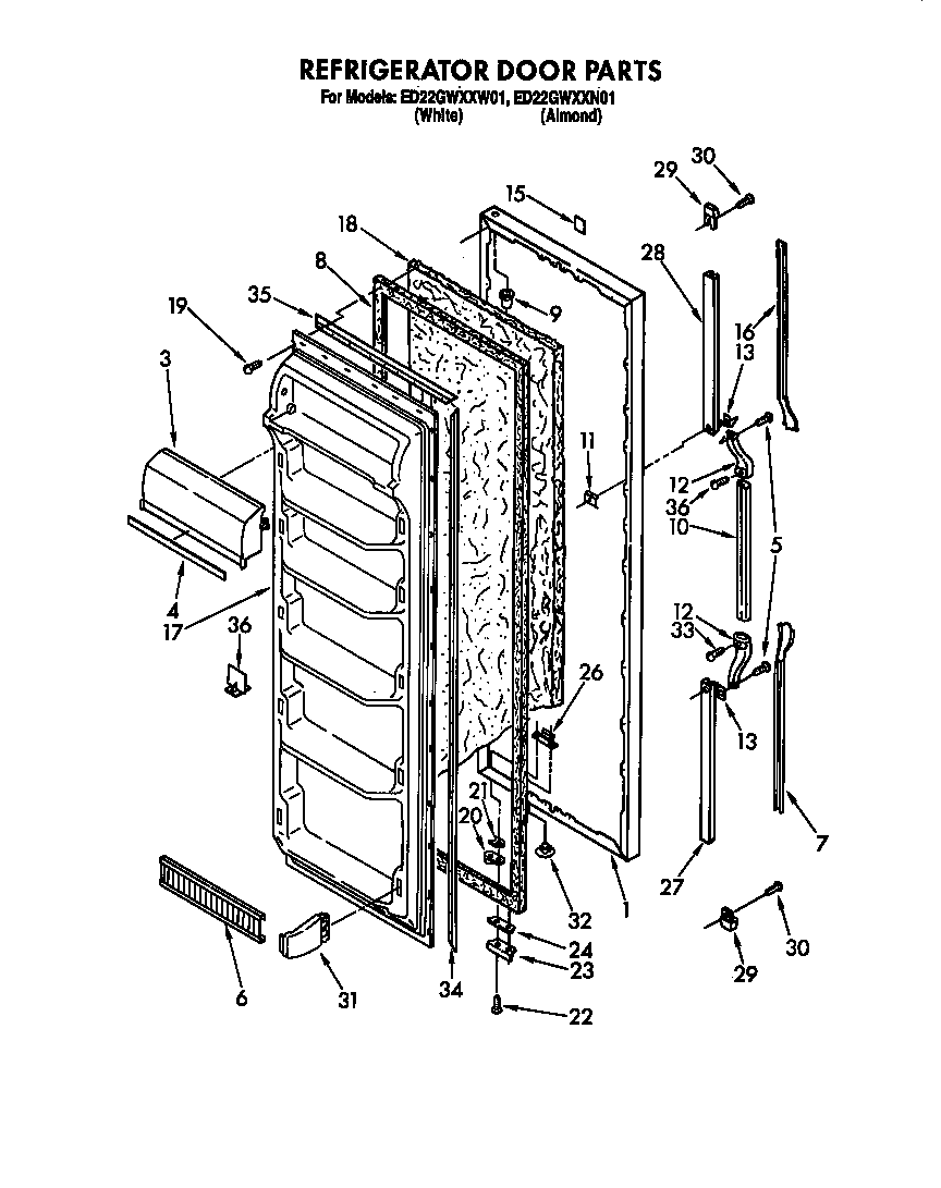 Whirlpool ED22GWXXN01 refrigerator door parts diagram