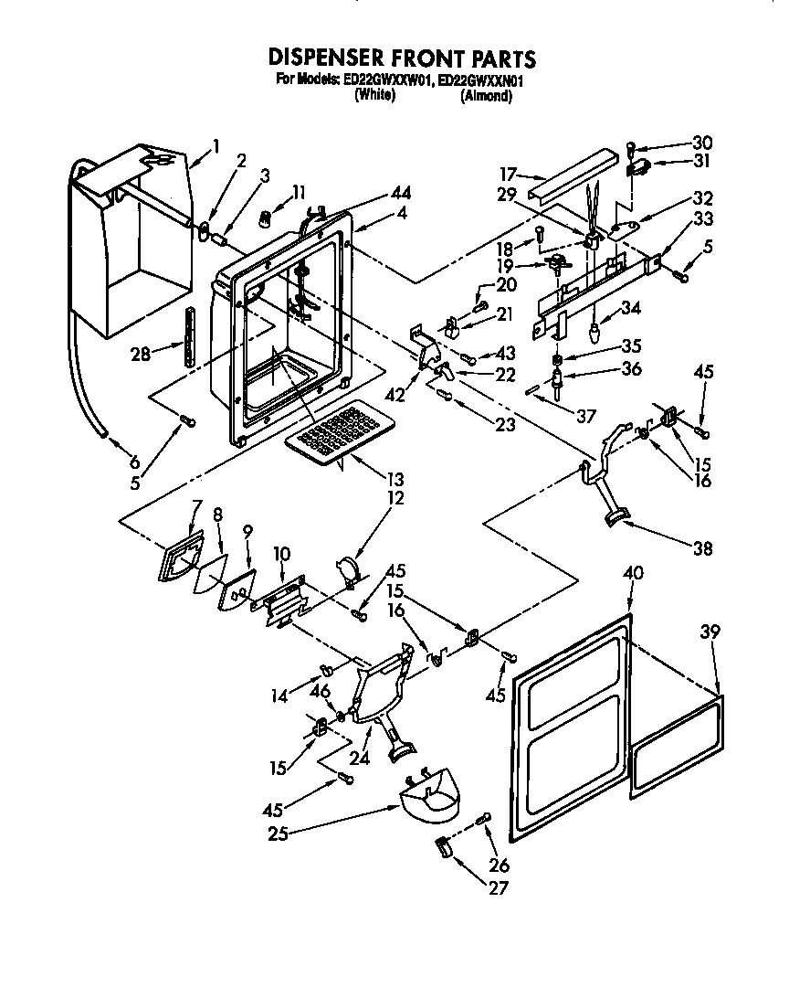 Whirlpool ED22GWXXN01 dispenser front parts diagram