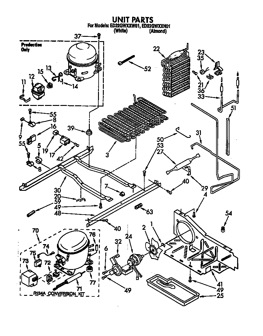 Whirlpool ED22GWXXN01 unit parts diagram