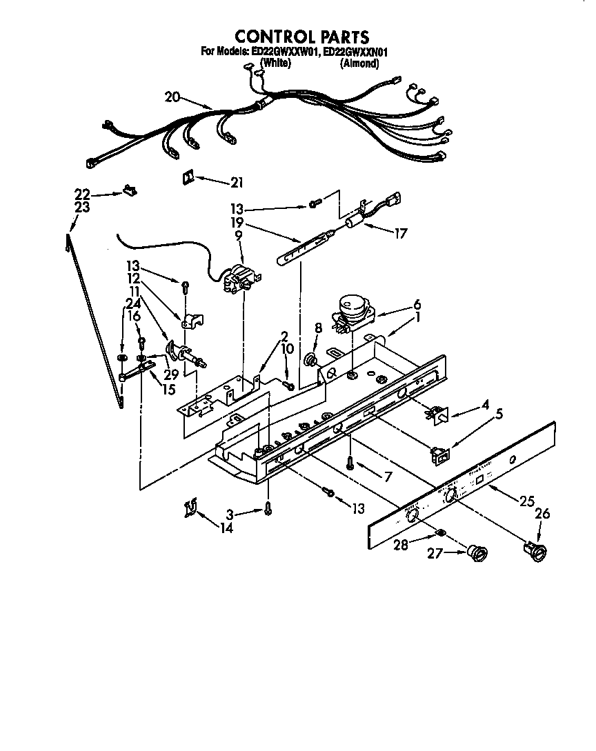 Whirlpool ED22GWXXN01 control parts diagram