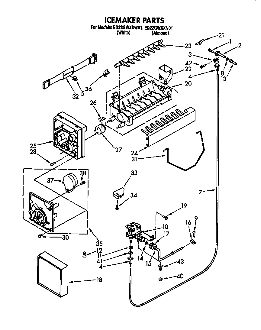 Whirlpool ED22GWXXN01 icemaker parts diagram