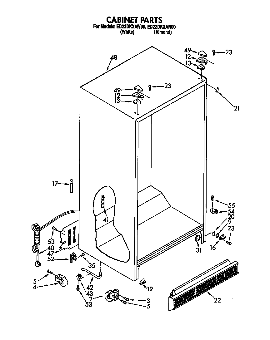 Whirlpool ED22DKXAW00 cabinet parts diagram