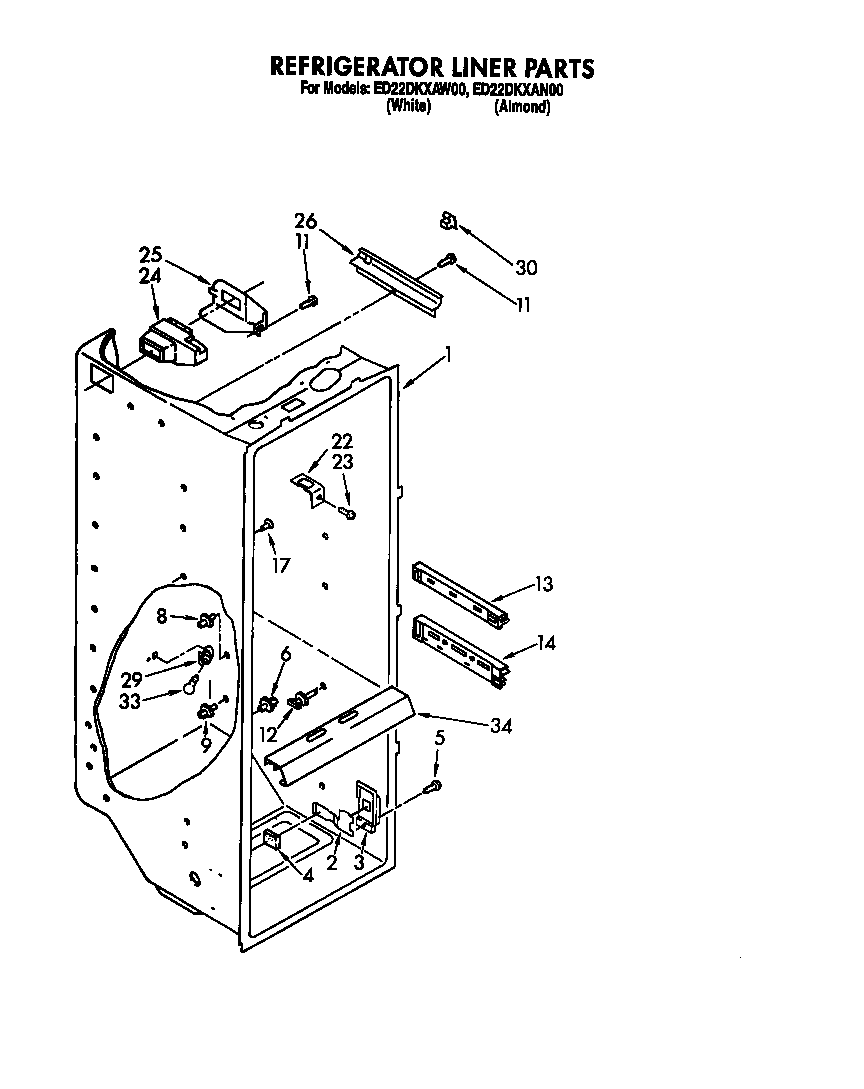 Whirlpool ED22DKXAW00 refrigerator liner parts diagram
