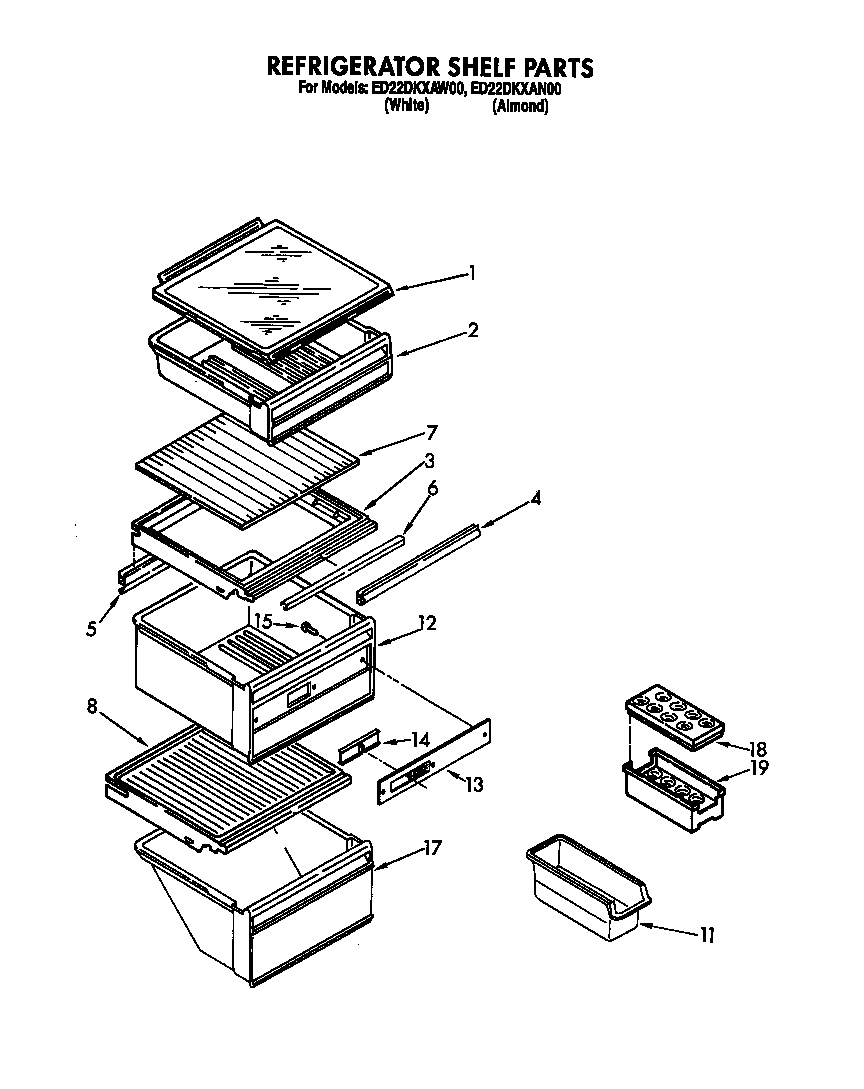 Whirlpool ED22DKXAW00 refrigerator shelf parts diagram