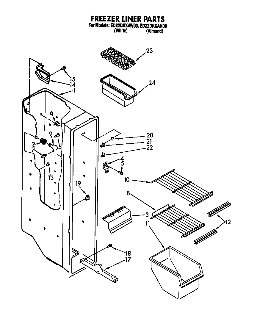 Whirlpool ED22DKXAW00 freezer liner parts diagram