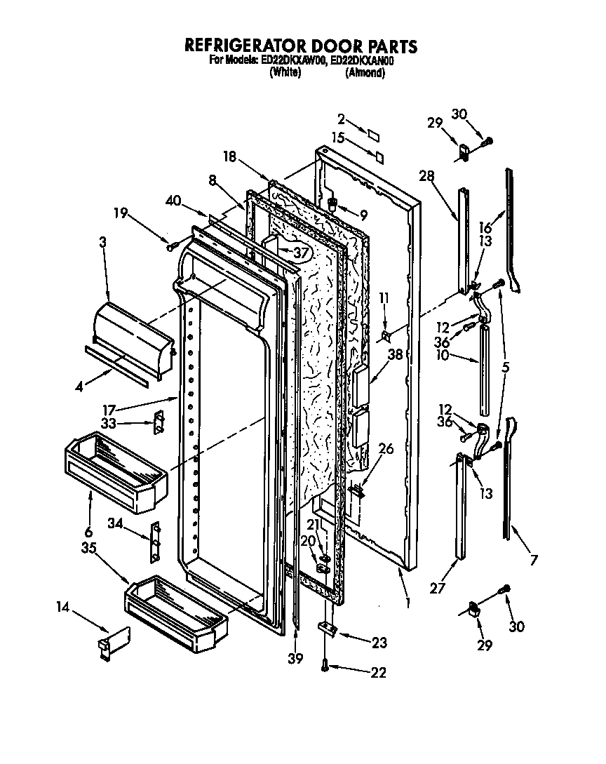 Whirlpool ED22DKXAW00 refrigerator door parts diagram