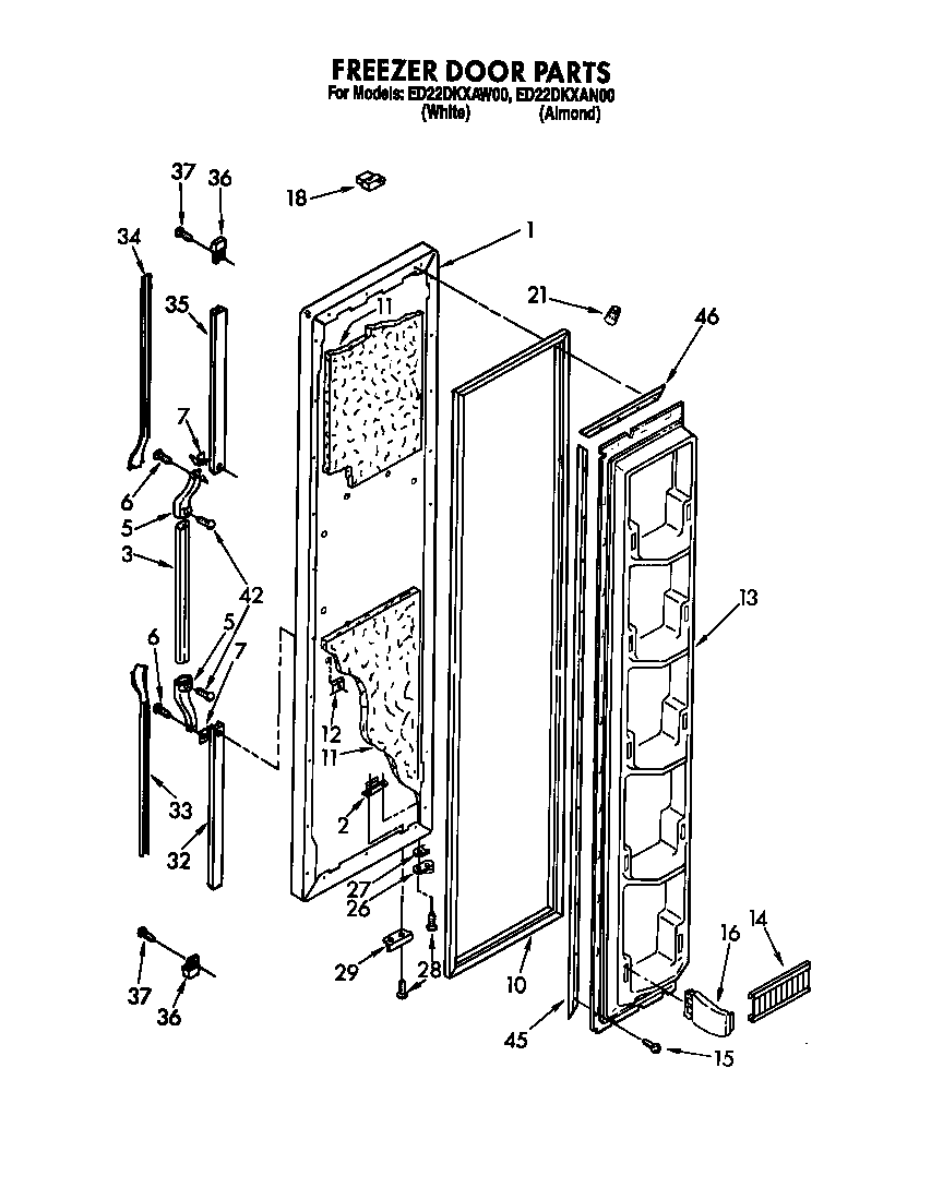 Whirlpool ED22DKXAW00 freezer door parts diagram