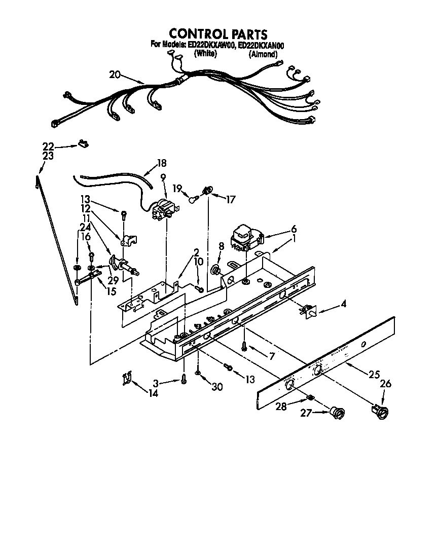 Whirlpool ED22DKXAW00 control parts diagram