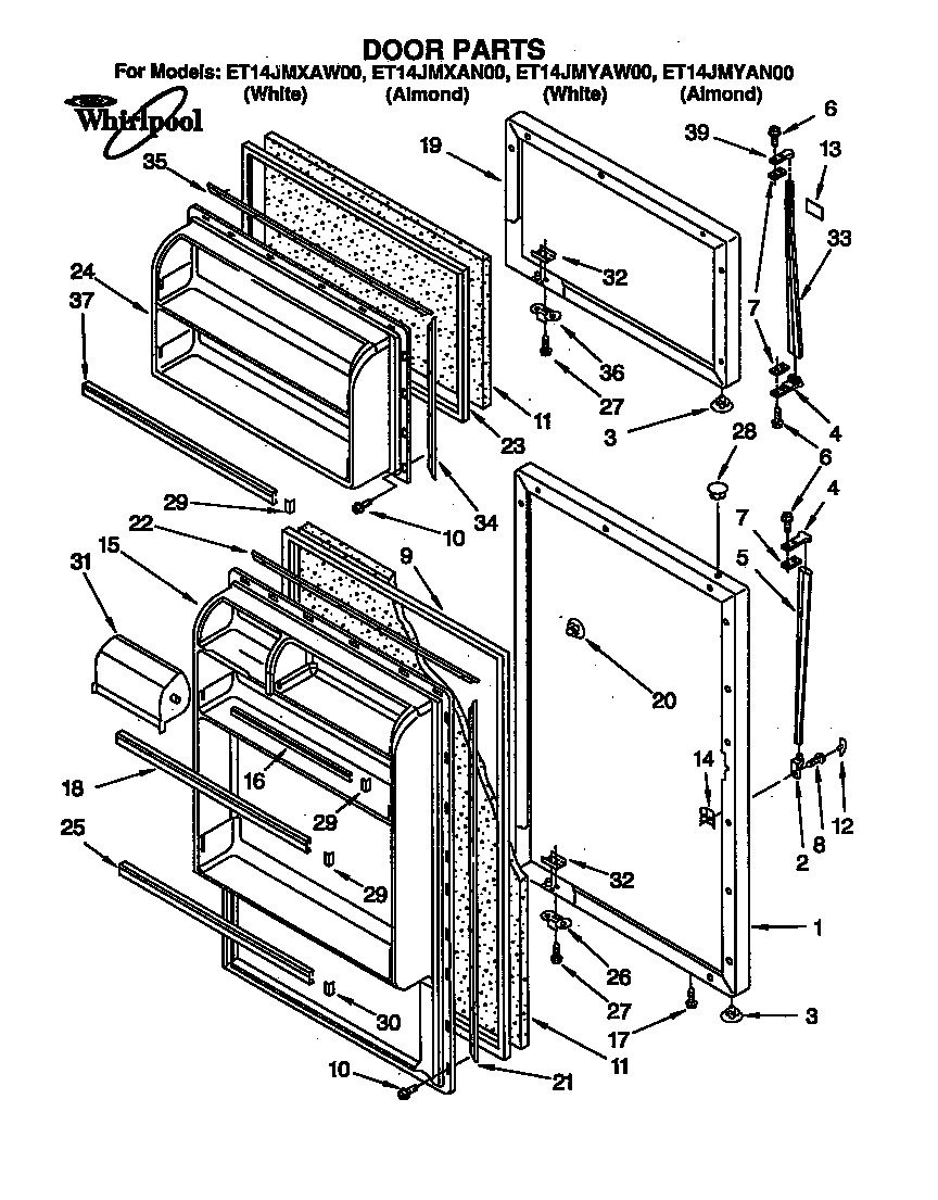 Whirlpool ET14JMYAW00 door parts diagram