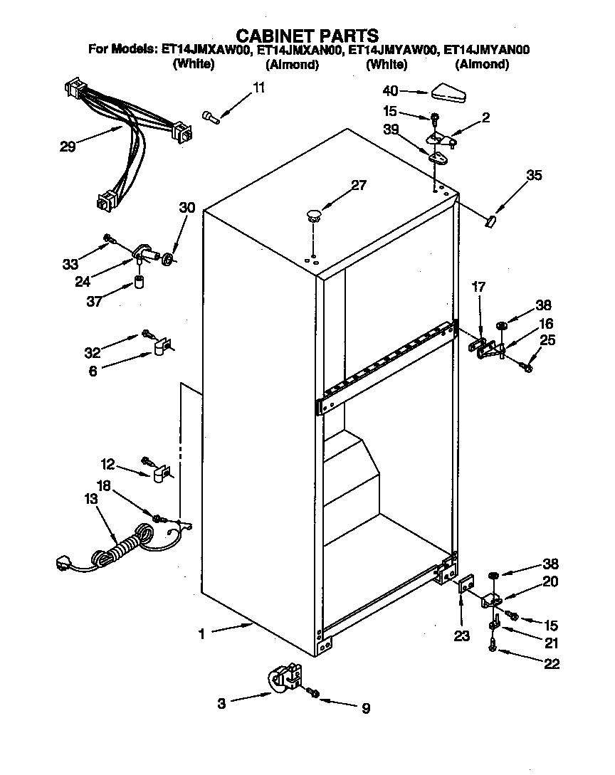 Whirlpool ET14JMYAW00 cabinet parts diagram