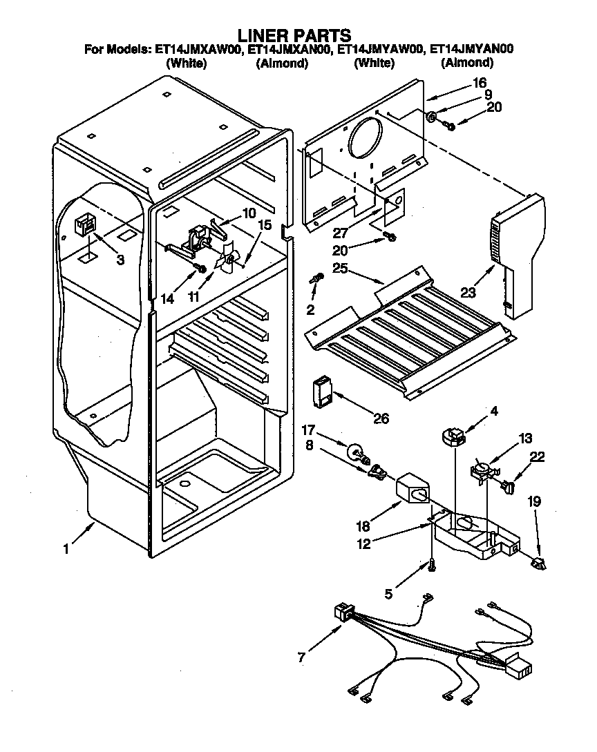 Whirlpool ET14JMYAW00 liner parts diagram