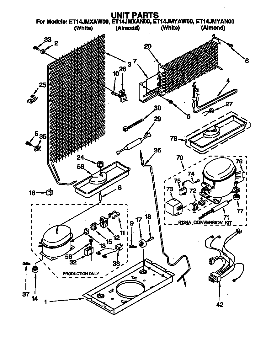 Whirlpool ET14JMYAW00 unit parts diagram