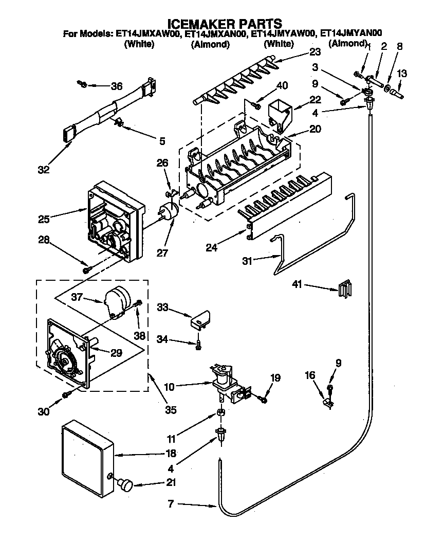 Whirlpool ET14JMYAW00 icemaker parts diagram